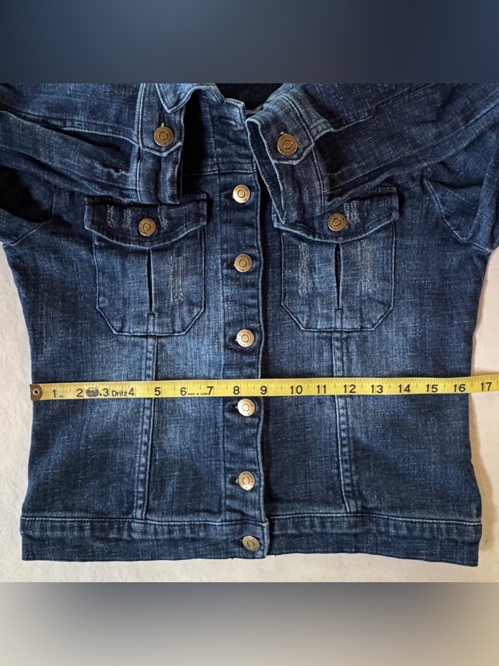 Pistola Blue Distressed Denim Button-Up Trucker Cropped Jean Jacket P5045N1 (M) - Picture 12 of 17